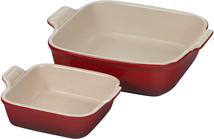 Le Creuset Stoneware Heritage Set of 2 Square Dishes , Small - 18 oz. & Medium - 2 qt., Cerise