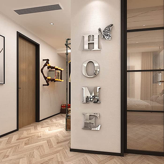 Doeean Home Wall Decor Letter Signs Acrylic Mirror Wall Stickers Wall Decorations for Living Room Bedroom Home Decor Wall Decals (Silver, 47.2 X 15.7)