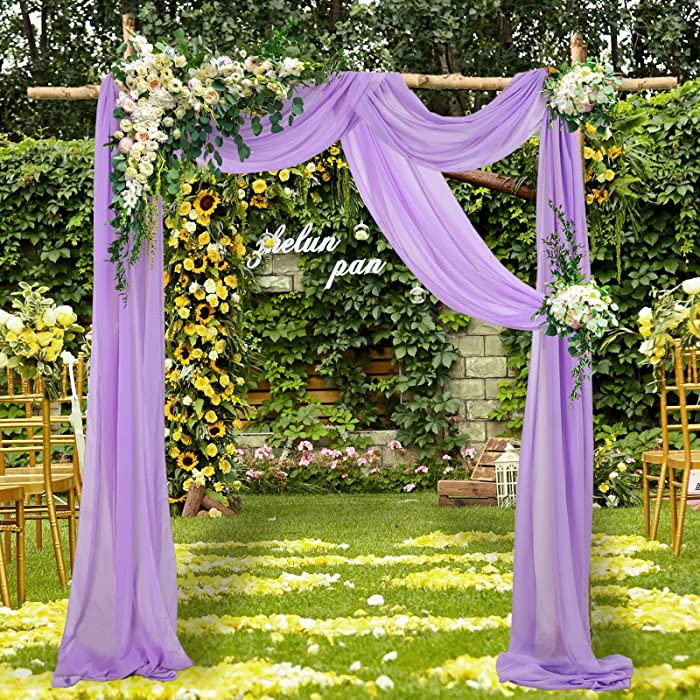 2 Panels Chiffon Wedding Arch Drapes 20ft Wedding Banquet Draping Fabric Lavender Ceremony Reception Drapery Voile Outdoor & Indoor Garden Arbor Decor Sheer Wedding Fabrics Drape