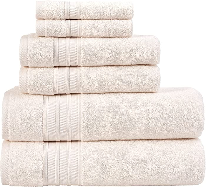 Hammam Linen 6-Piece Cream Bath Towel Set Original Turkish Cotton Soft, Absorbent and Premium Ivory Towels Set for Bathroom 2 Bath Towels, 2 Hand Towels, 2 Washcloths (Sea Salt)