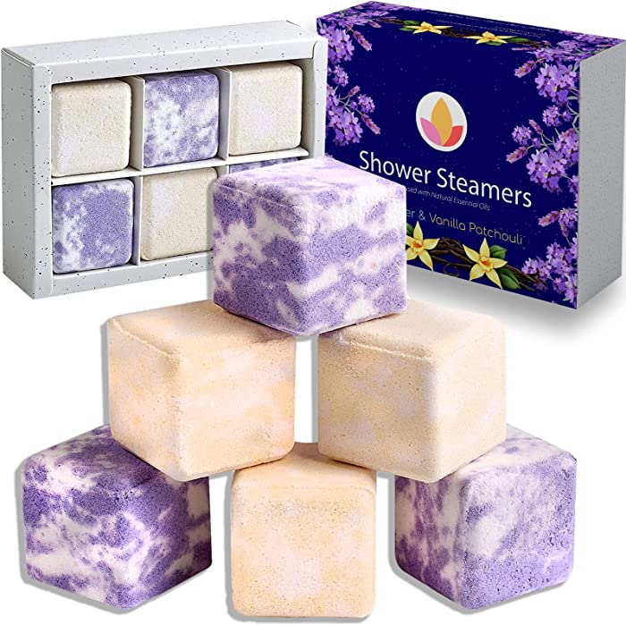 InYourNature Lavender Shower Steamer Aromatherapy Relaxing Spa Gifts - Set of 6 Vapor Bath Bombs Infused with Natural Essential Oils and Vanilla for Stress Relief, Relaxing Gifts for Women, Men