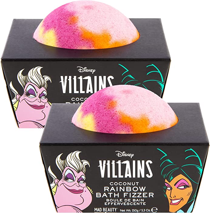 MAD Beauty 2 Count Disney Villains Rainbow Bath Fizzers Pampering Bath Ball Bomb 2 Pack of Coconut Scent 5.3 oz Each