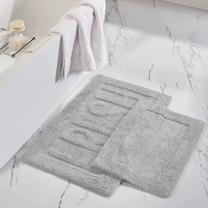 Modern Threads 2-Pack Soft Absorbent Plush 100% Cotton Bath mat Engraved with Fresh Cloud