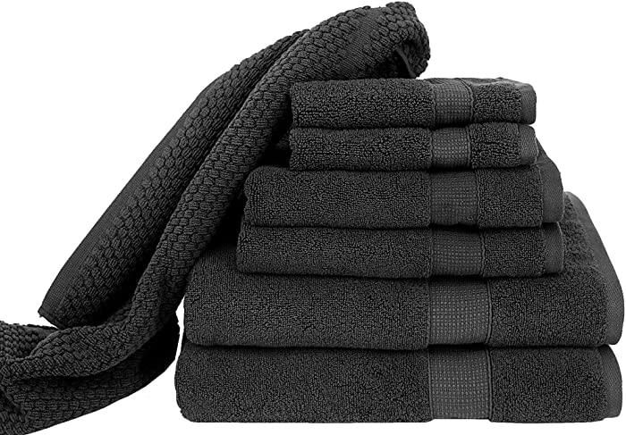 Blake Deluxe 7 Piece Bath Towel and Bath Mat Set - Densely Woven Premium Ultra Soft, High Absorbency Combed Cotton - Luxury Spa Bath Towels - 700 GSM (Dark Grey)