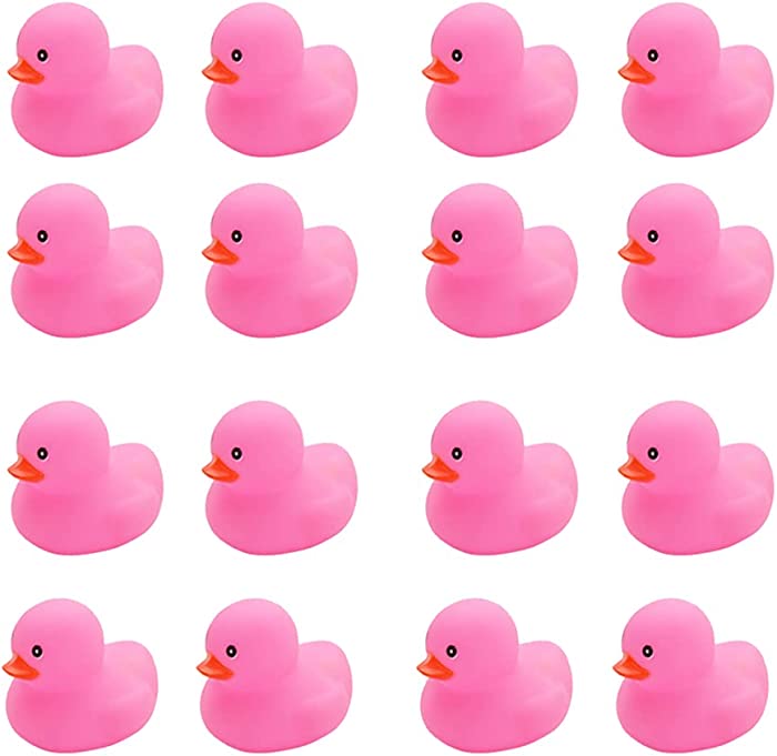 16PCS Pink Rubber Duck Kids Bath Duck Toys for Toddlers Boys Girls,Squeak and Float Rubber Ducks in Bulk Jeep Ducks Baby Shower Duck Decorations Party Favors (2.2’’)