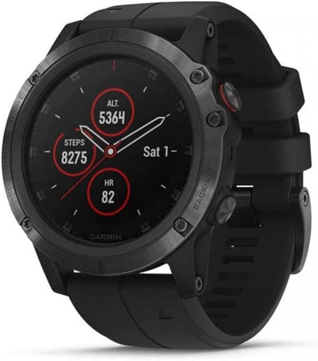 Garmin fēnix 5X Plus, Ultimate Multisport GPS Smartwatch, Features Color Topo Maps and Pulse Ox, Heart Rate Monitoring, Music and Pay, Black with Black Band (Renewed)