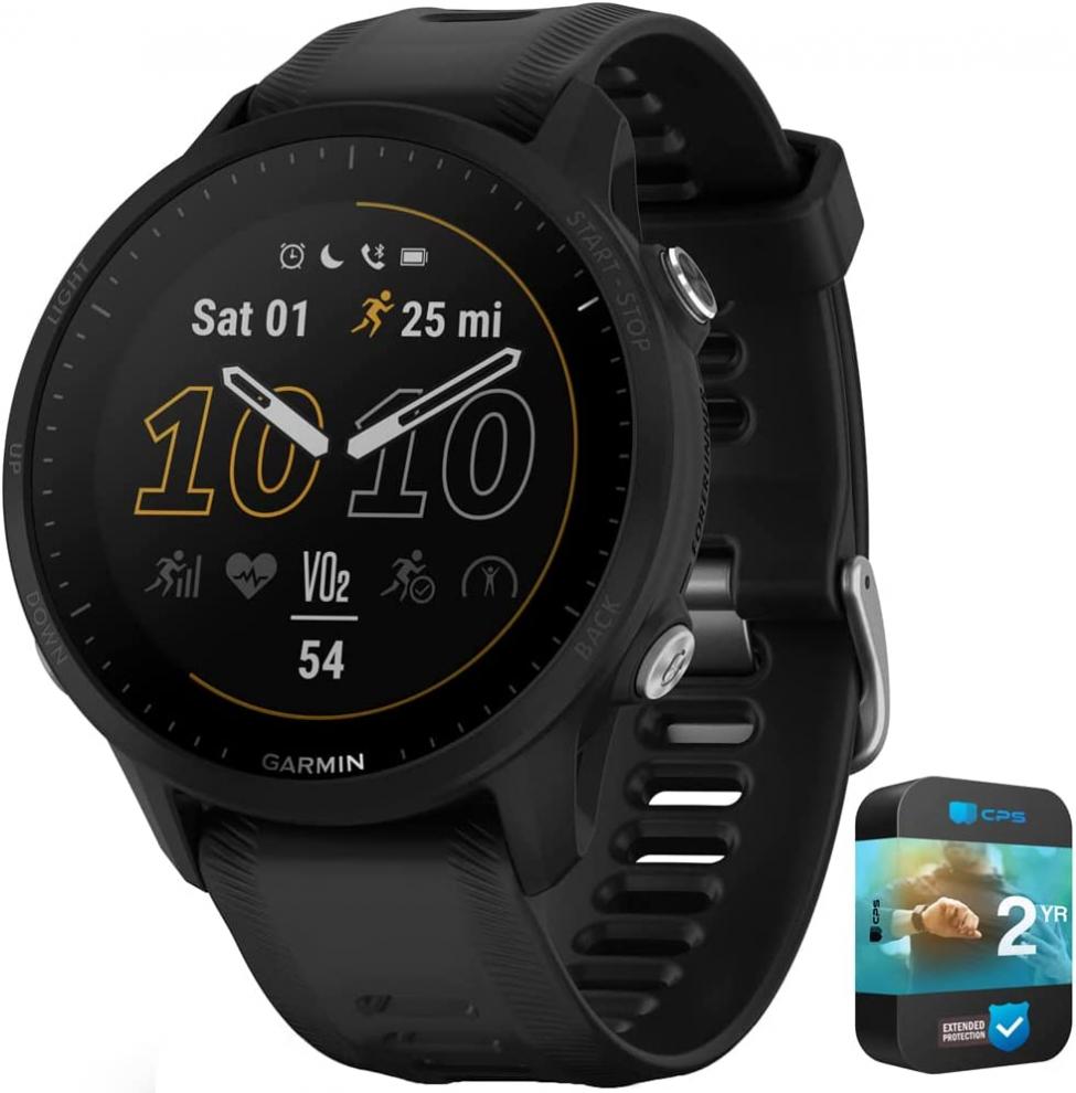 Garmin 010-02638-10 Forerunner 955 GPS Smartwatch Black Bundle with 2 YR CPS Enhanced Protection Pack