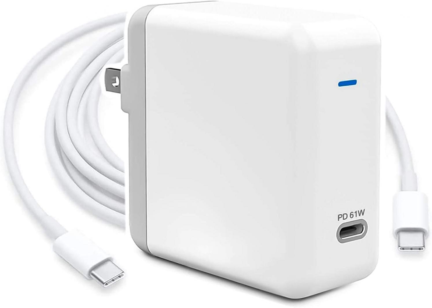 61W USB C Charger Compatible with 2018 2019 2020 MacBook iPad Pro 12.9/11 inch Thunderbolt 3 Laptop Power Supply MacBook 12 in Air 13 in Pro 13 in USB C Power Adapter, 6.6ft USB C-C Cable 61W (White)