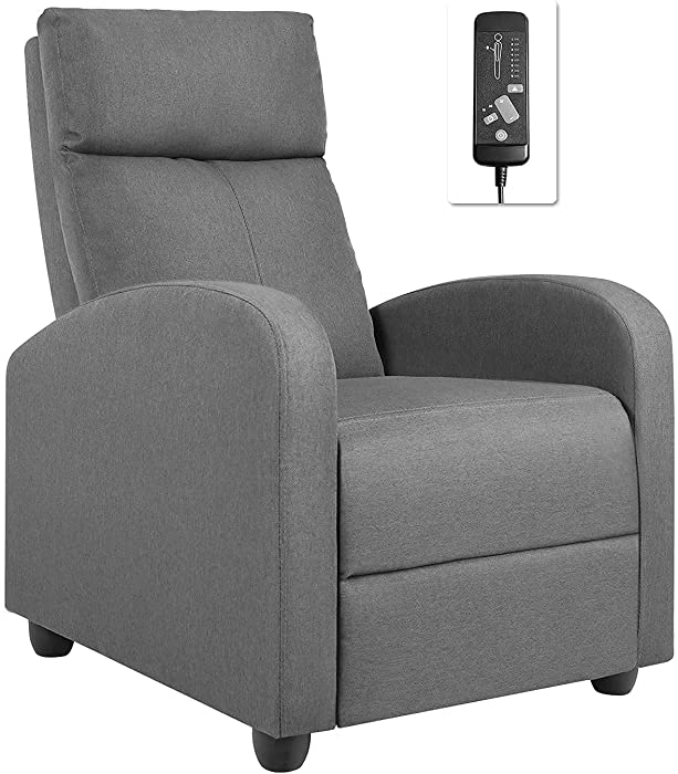 Flamaker Fabric Recliner Chair Massage Recliner Sofa Chair Adjustable Reclining Chairs Home Theater Single Modern Living Room Recliners with Thick Seat Cushion and Backrest (Grey)