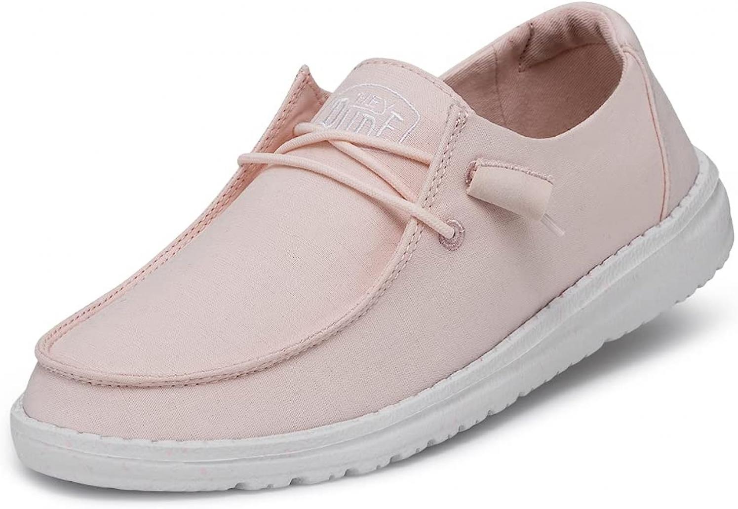 Hey Dude Women's Wendy Slub Canvas Pink Size 5 | Women's Shoes | Women's Slip On Shoes | Comfortable & Light-Weight