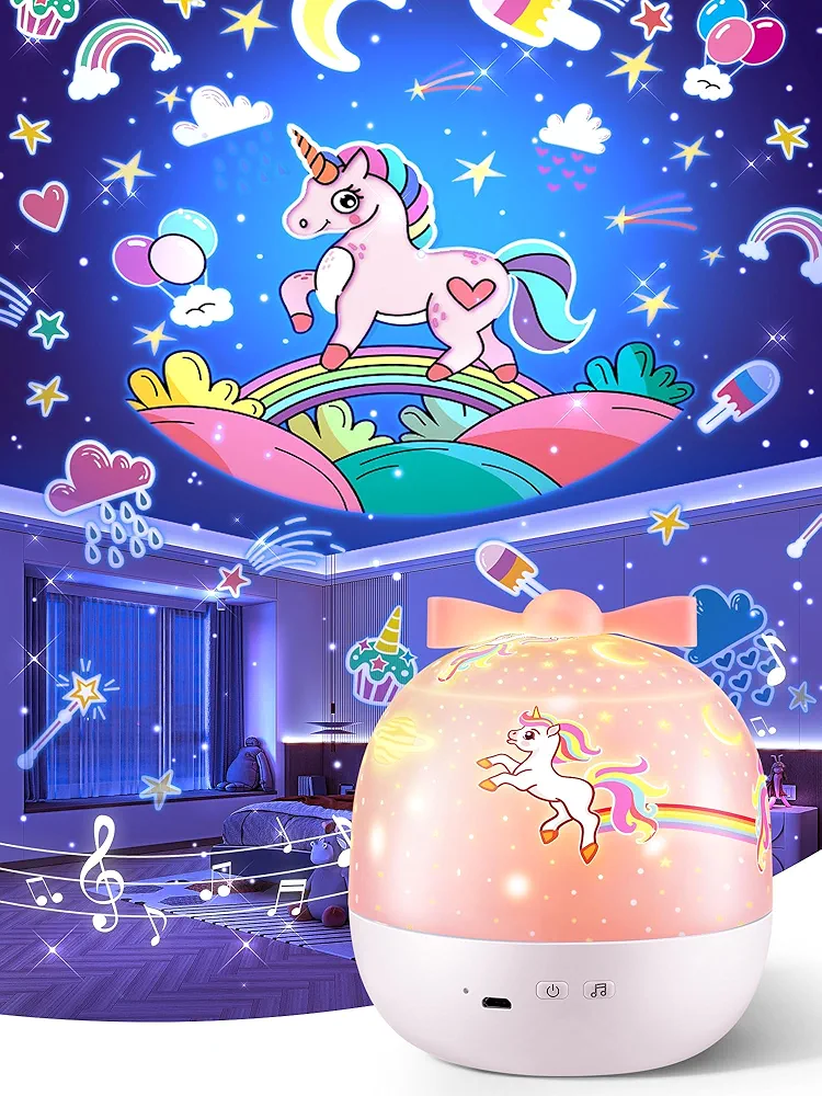 Night Light for Kids, 10 Lullabies+15 Films Kids Night Light Projector, 360° Silent Rotation Projector Night Light for Kids,Rechargeable Baby Night Light Star Projector for Kids【Gift Package】