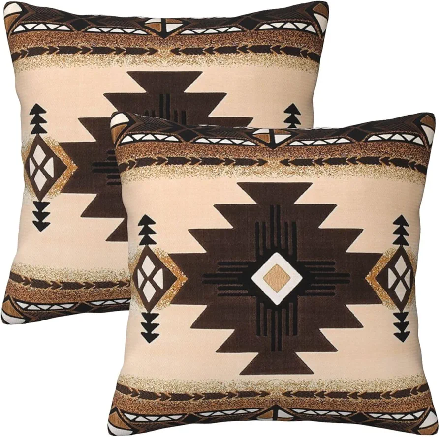 Western Southwest Aztec Pillow Covers 18x18 Set of 2, Native American Brown Throw Pillow Covers Outdoor Decorative Pillow Case for Couch Bed Sofa Cushion Home Decor