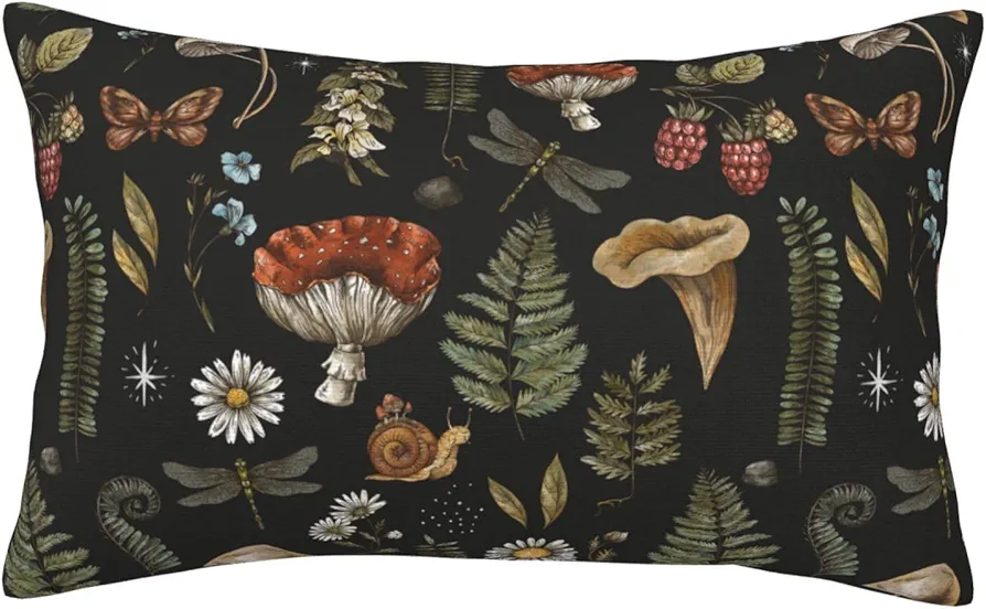 mushroom Pillow Cover,goblincore decor,dark academia room decor,fairy core room decor,Forest Decor,Lumbar Pillow Cover 12 * 20 Inches