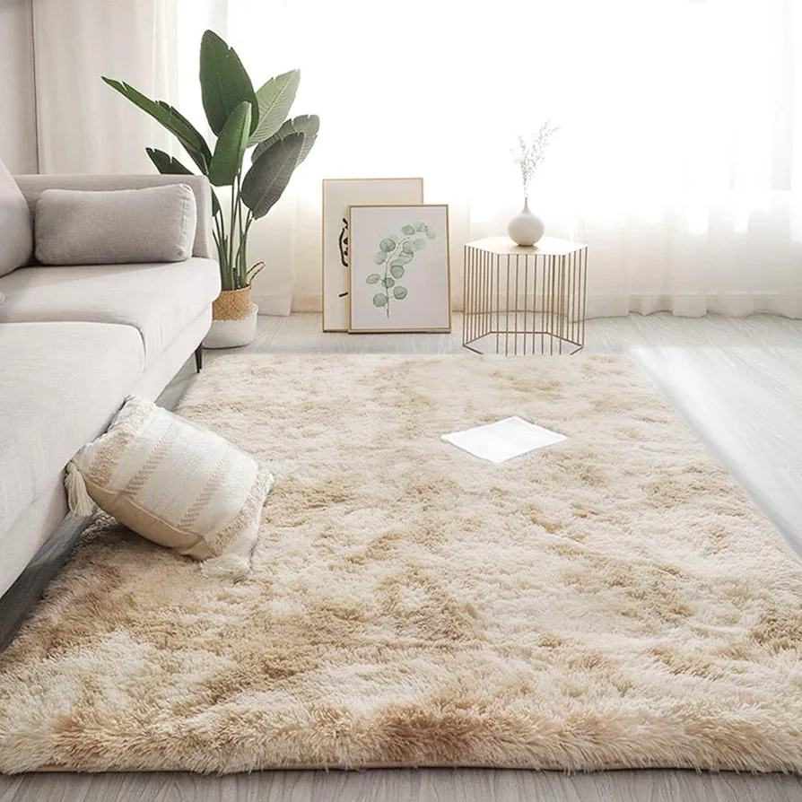 ROCYJULIN Area Rugs 5x7 for Bedroom, Fluffy 5x7 Area Rugs for Living Room, Ultra Soft Non-Slip Large Shag Fuzzy Rug for Nursery, Kids, Girls, Boys, Light Camel