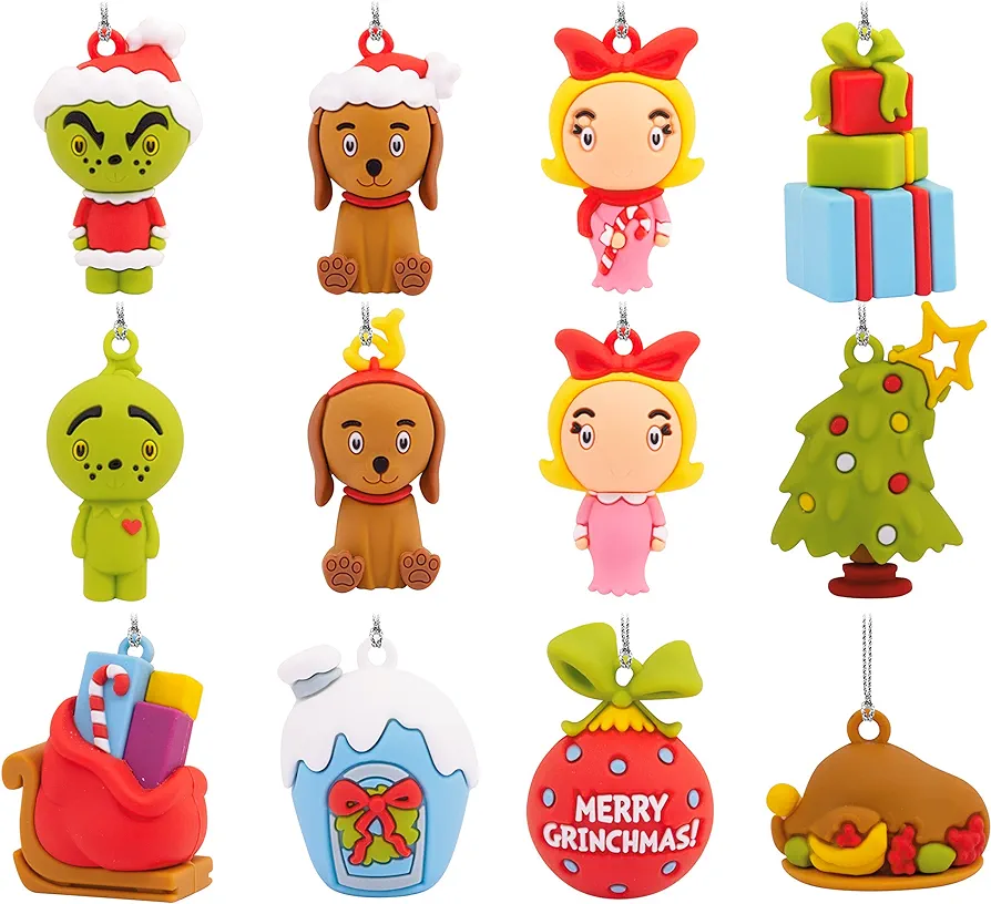 Hallmark Dr. Seuss's How the Grinch Stole Christmas! 11" Miniature Countdown Calendar Paper Tree With 1.5" Mini Ornaments, Set of 13, Shatterproof