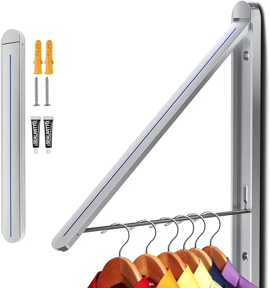 Clothes Drying Rack,Wall Mounted Clothes Hanging Rack,Retractable Folding Hanger,Laundry Room Organization,Drying racks for Laundry,Bathroom,Garage,Indoor&Outdoor Aluminum1pcs