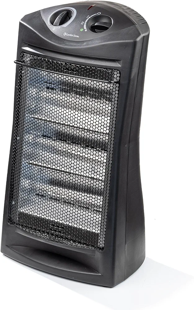 Comfort Zone Electric Quartz Radiant Tower Space Heater with Adjustable Thermostat, Overheat Protection, Energy Efficient, & Tip-Over Switch, Ideal for Home, Bedroom, & Office, 1,500W, CZQTV008EBK