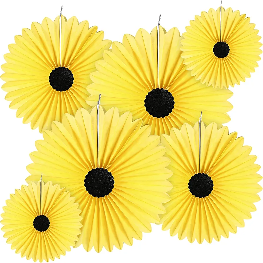 6 Pcs Sunflower Theme Paper Fan Sunflower Party Decorations Bright Yellow Tissue Fan Party Supplies for Graduation Wedding Classroom Baby Shower Birthday , 2 Pcs 12 Inch, 2 Pcs 10 Inch, 2 Pcs 8 Inch