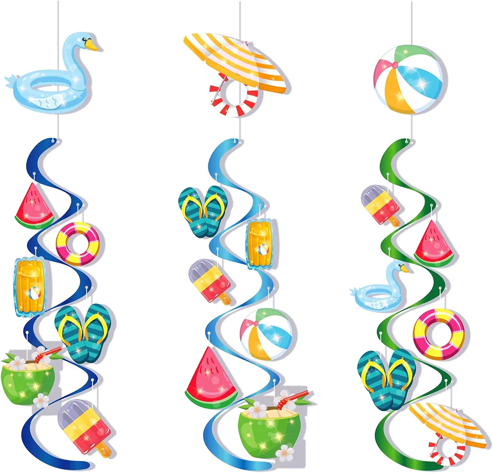 12 Set Summer Pool Hanging Swirl Decoration Pool Beach Party Supplies Pool Theme Party Decorations Summer Wind Chimes Rotating Spiral Pendant for Baby Shower,Birthday Party,Room Wall Decor…