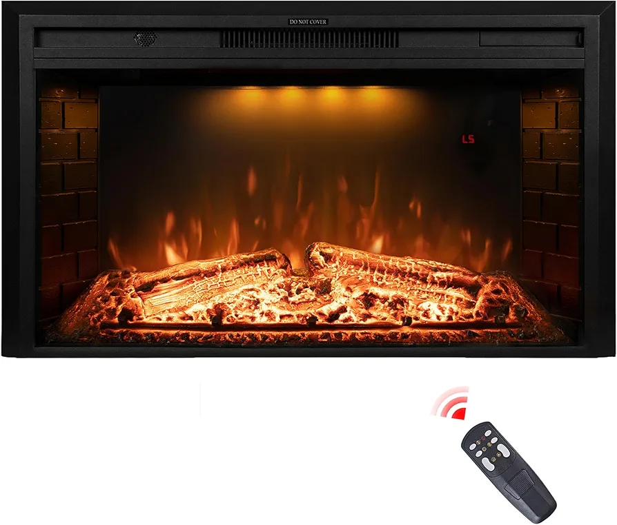 36 inch Wide 21 inch High Electric Fireplace, Wall Fireplace Electric with Remote Control, Realistic Log and Crackling Sound, Overheating Protection and Timer, 750/1500W Black