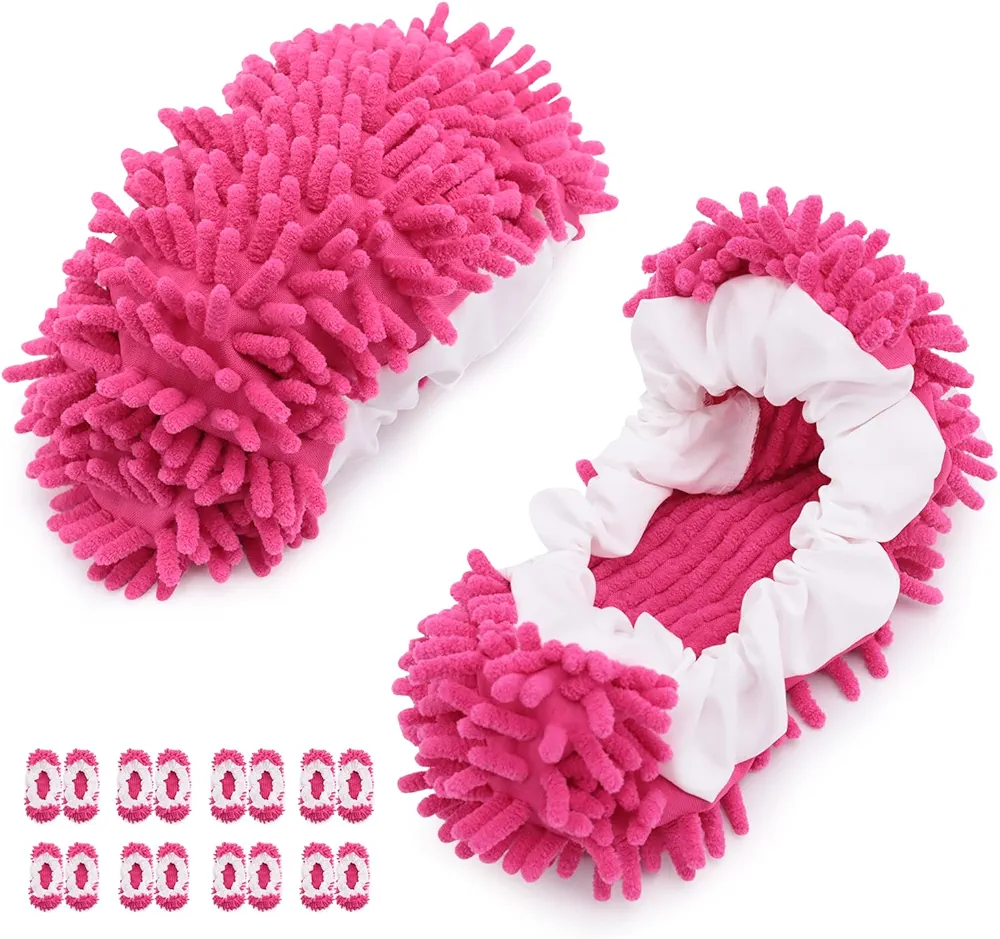 8 Pcs Mop Slippers Socks Floor Cleaning,Microfiber Shoe Covers dust Washable Reusable for Woman Man House Kitchen (Rose)