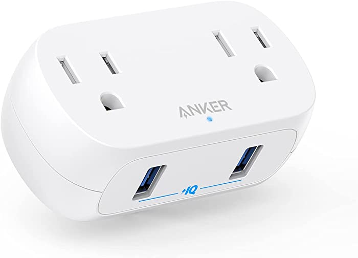 Anker Outlet Extender with USB Wall Plug, PowerExtend USB Plug 2 Mini Wall Charger with 2 Outlets, 2 USB Ports, and PowerIQ Technology