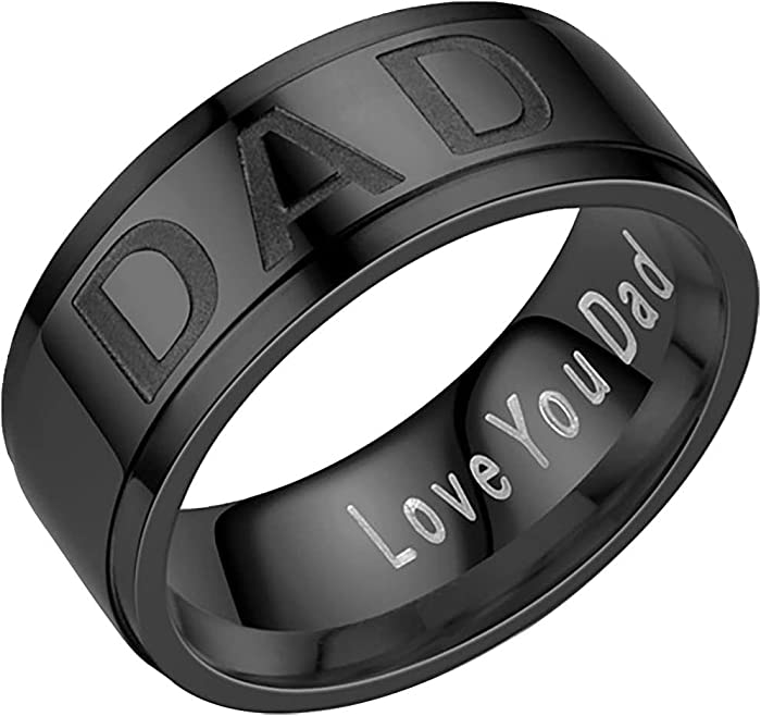 Wedding Bands for Men Engraved Love You Dad Women Men Eternity- Wedding Engagement Bands Cocktail Party Biker Band Ring Jewelery Gift Size 6-13 (Black, 11)