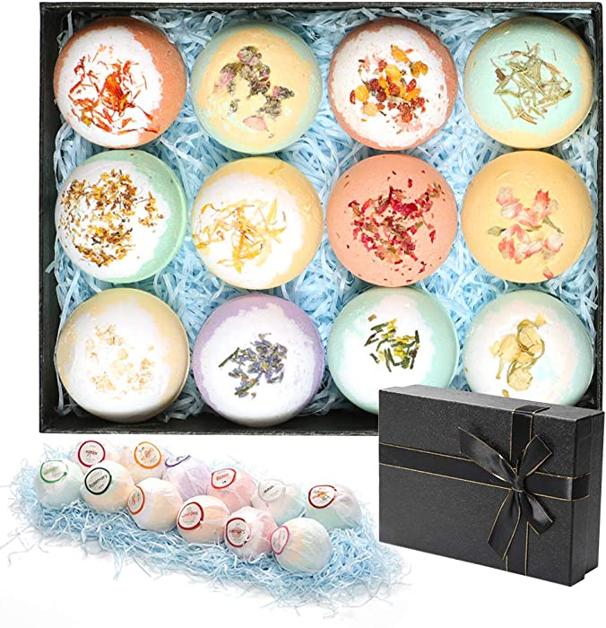 Bath Bombs Gift Set 12Pcs Handmade Bath Bomb for Women Floating Bubble Fizzies Spa Kit Birthday Mothers Day Valentines Christmas Gifts for Her/Him, Wife, Girlfriend