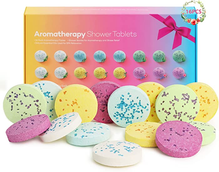 Shower Steamers Aromatherapy Bath Bombs Gifts for Women, 16-Pack Tablets with Pure Essential Oils, 5 Sweet Sensual Scents, Idea Gifts Set for Stress Relief, Enjoy Home Spa Birthday Holiday