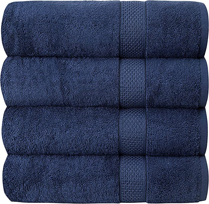 Pleasant Home Bath Towels Set - 4 Pack – 32” x 55” - 100% Cotton - 500 GSM – Lightweight Soft & Absorbent – Durable (Navy)