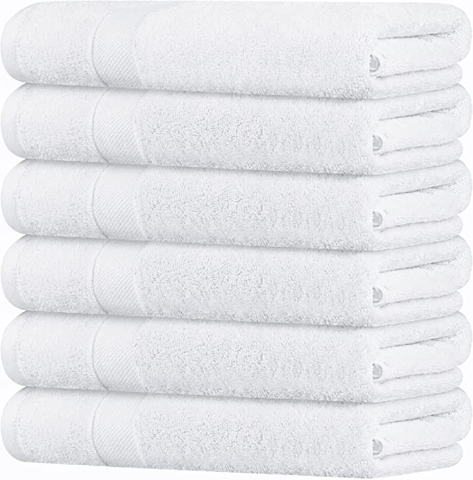 Wealuxe Small Bath Towels White - Lightweight 100% Cotton Bathroom Towels for Kids / Adults [22x44 6 Pack]