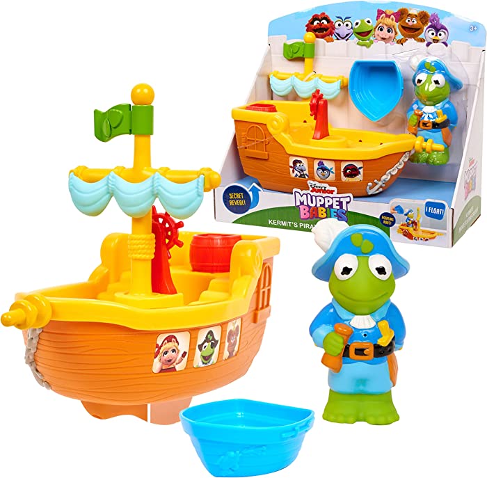 Disney Junior Muppet Babies Tub Time Cruiser with Kermit the Frog Figure, Bath Toy Boat, by Just Play