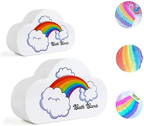 Rainbow Bath Bombs Gift Set - Organic Cloud Colorful Spa Bubbles w/Shea And Essential Oils, Great for Christmas Gifts for her, Girls, Women and Kids