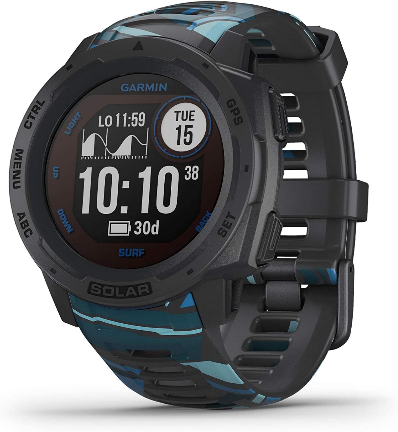 Garmin Instinct Solar Surf, Rugged Outdoor Smartwatch with Solar Charging Capabilities, Tide Data and Dedicated Surfing Activity, Pipeline