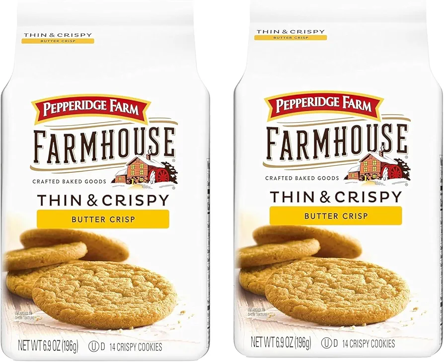 generic Pepperidge Farm Butter Crisp Cookies - Farmhouse Thin & Crispy Cookies, 6.9 Oz Bag - No Artificial Preservatives, No High Fructose Corn Syrup (2 Pack - 28 Individual Cookies)