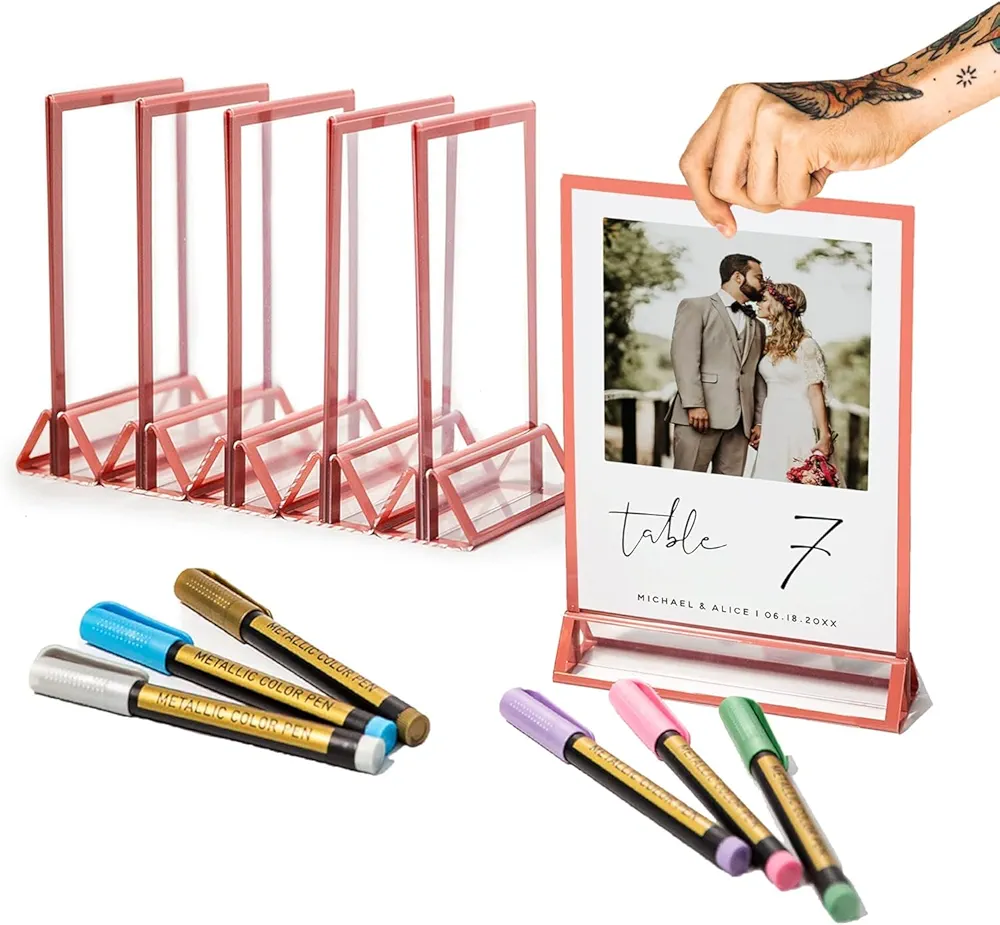 Rose Gold 4x6 Acrylic Sign Holders (6-Pack) for Weddings & Events - Acrylic Table Number Holder, Photo Frames for Wedding Reception Table Menu Holder