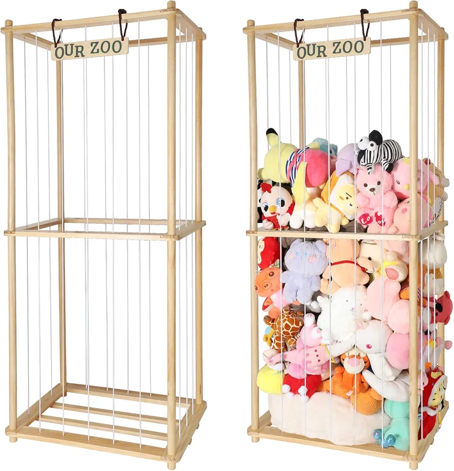 Extra Large Stuffed Animal Zoo Storage Stuffed Animal Holder wooden Plush Storage Organizer Shelf with Elastic Band for Birthday Gift for Toddler Baby Kid, Play Room Decor Corner