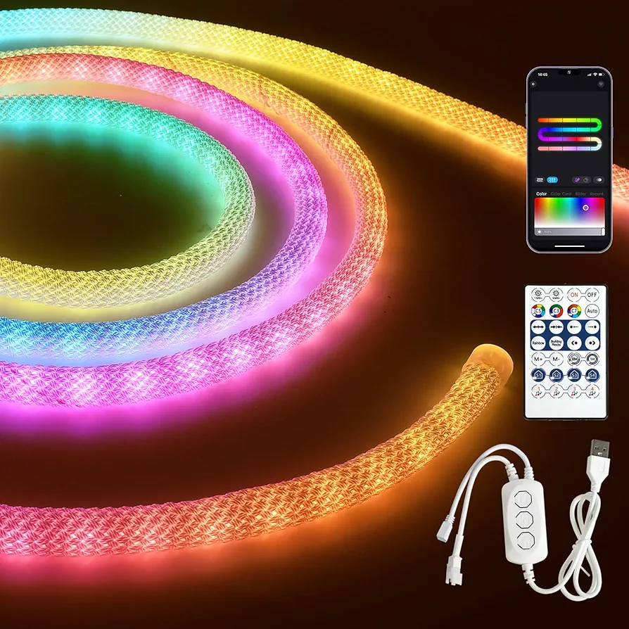 Neon Rope Lights 9.8ft, 360° Luminous Round Neon Lights for Bedroom and Wall Decor, 50LED/M USB Bluetooth LED Ropes APP/Remote Control, IP65 Waterproof Custom DIY Flexible Neon Strip Lights Outdoor