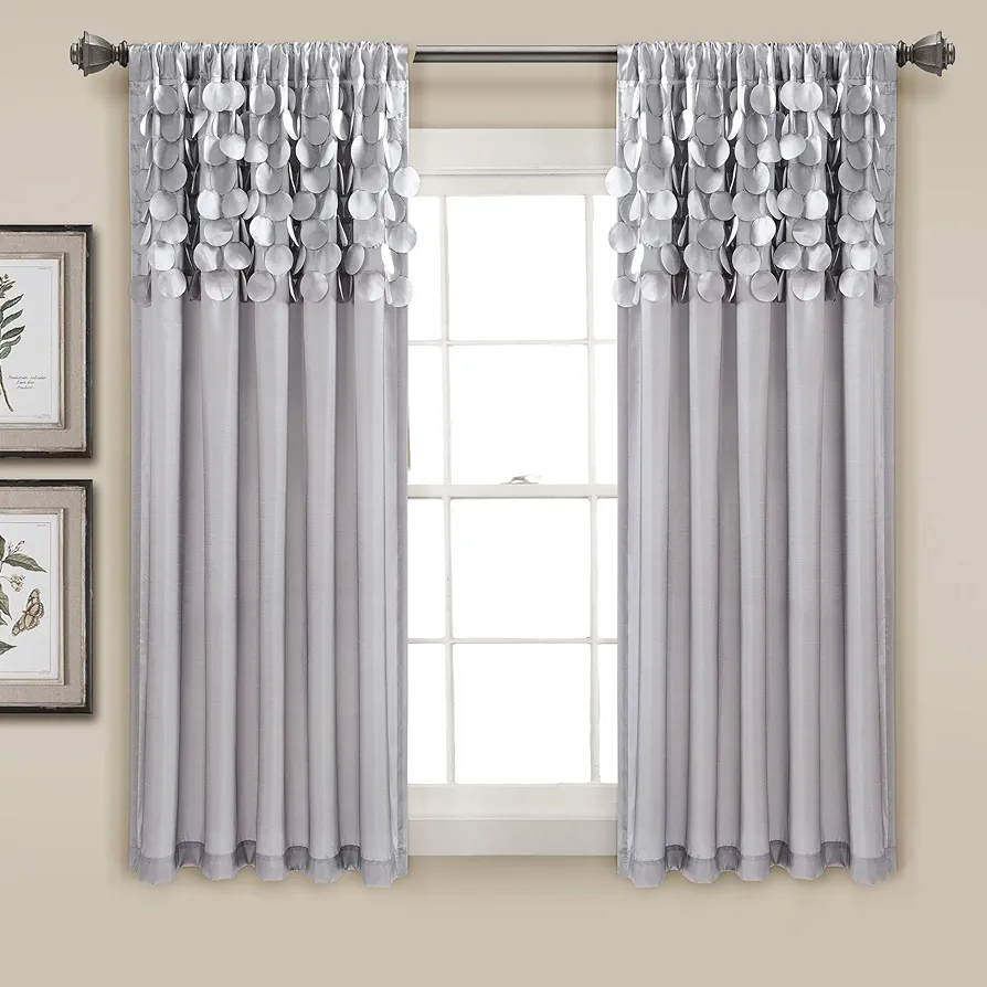 Lush Decor Circle Dream Window Curtains Panel Set for Living, Dining Room, Bedroom (Pair), 54"W x 63"L, Light Gray