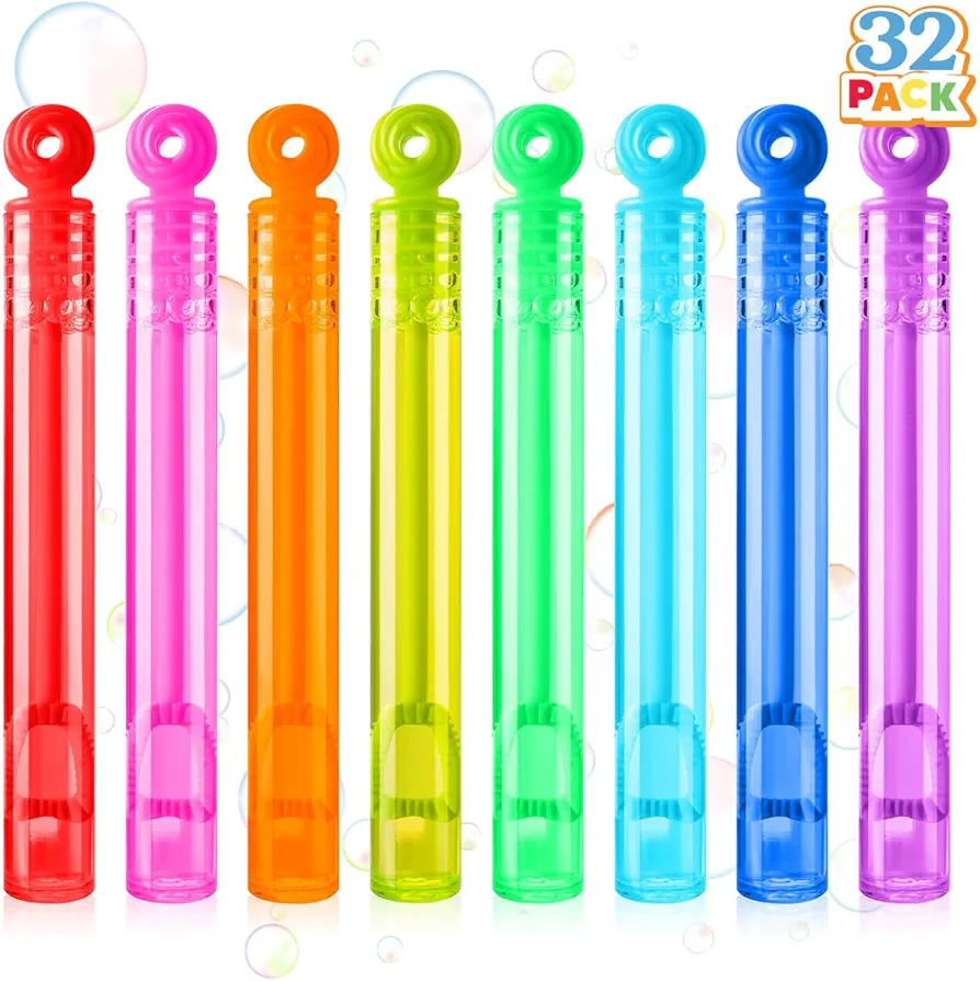 JOYIN 32 Pack Mini Bubble Wands, 8 Colors Circle Party Favors for Kids, Goodie Bag Stuffers, Treasure Box Toys, Classroom Prizes for Boys Girls