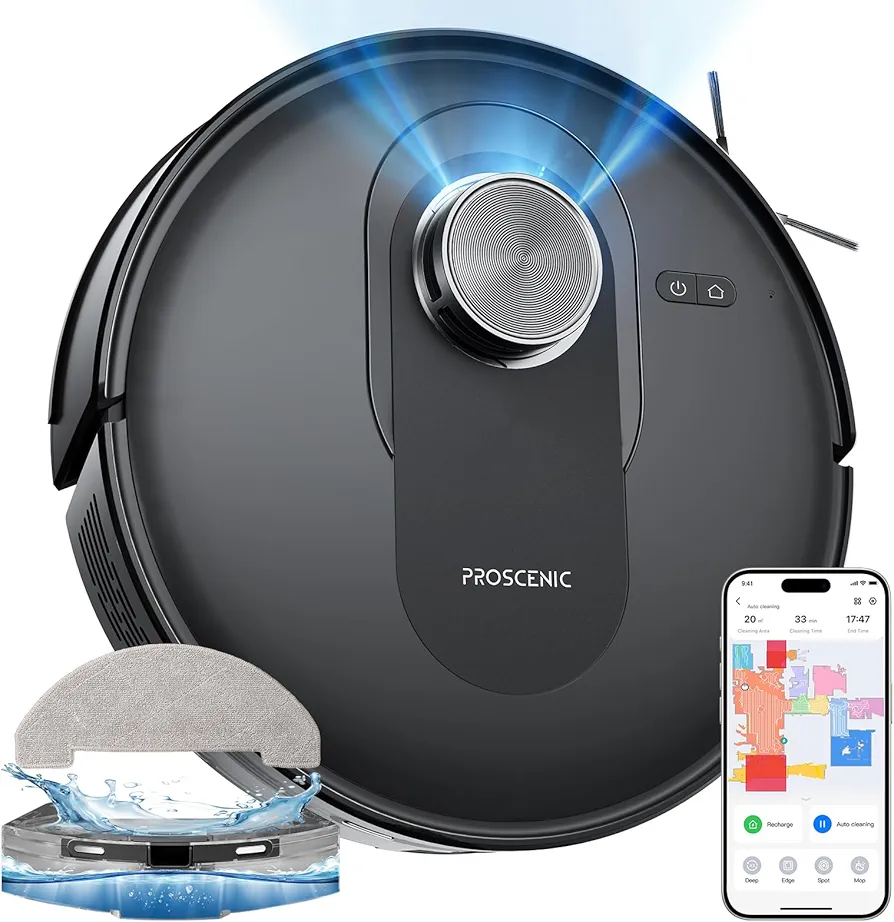 Proscenic Q8 Robot Vacuum and Mop Combo 【4200 Pa Suction, LiDAR Nav】 Mopping Robotic Vacuum Cleaner with 200 Min Run, Automatic Self-Charging, WiFi APP Control for Indoor Floor, Pet Hair, Carpet