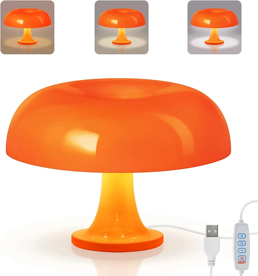 Mushroom Lamp, Orange Mushroom Table Lamp,Mushroom Lamp for Room Aesthetic Modern Lighting and Bedroom Retro Living Room Decor (Orange)