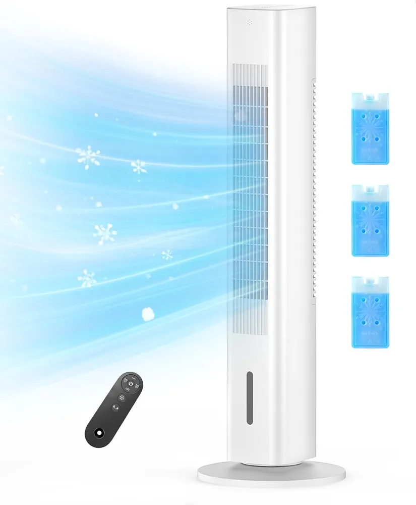 Evaporative Air Cooler, 36-inch Oscillating Tower Fans that Blow Cold Air, Portable Air Conditioner with Remote, AC Unit, Humidifier, Swamp Cooler for Indoor, White