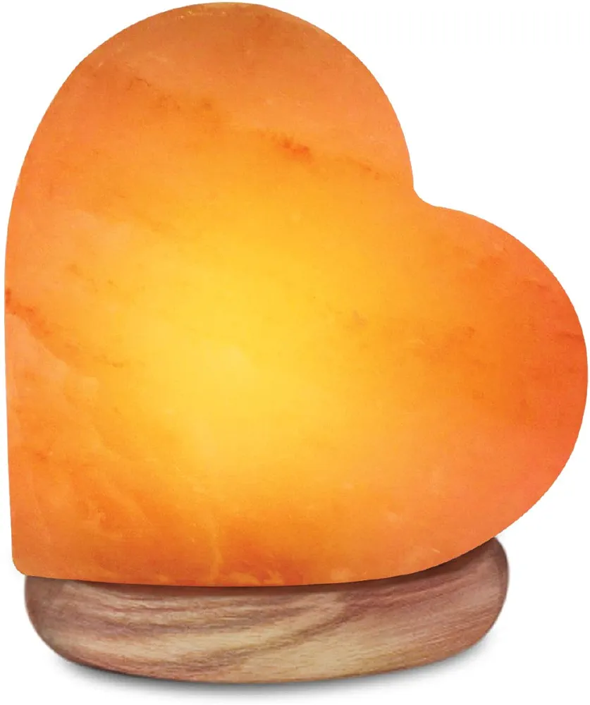 ES-944AC Himalayan Pink Heart Shaped Hand Crafted, Night Light with Wood Base, USB Salt Lamp