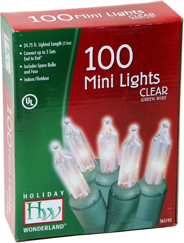 Holiday Wonderland 100-Count Clear Christmas Light Set,Green Wire