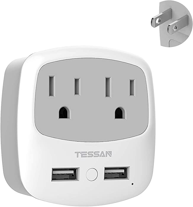 TESSAN 3 to 2 Prong USB Outlet Plug, Japan Power Adapter with 2 Wall Charger Extender Cruise Ship Accessories, Travel Multi Plug Adaptor for US to Japanese, Type A Plug Splitter