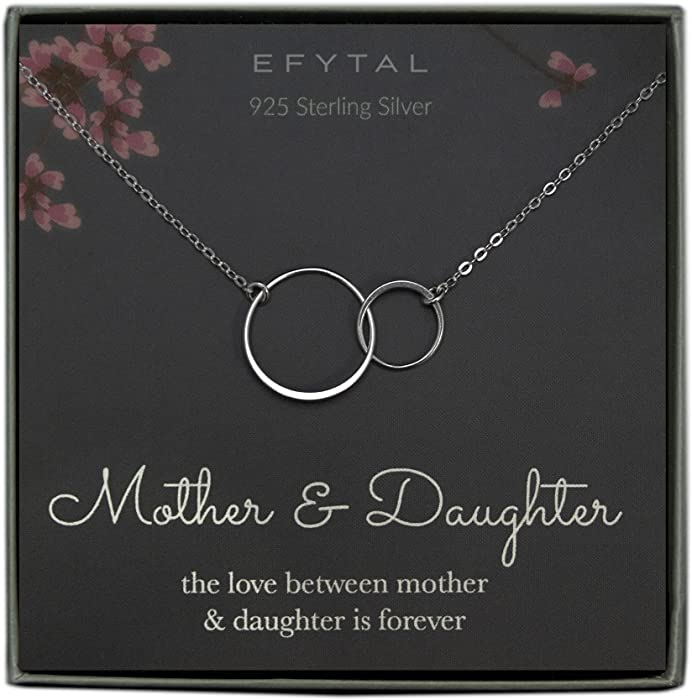 EFYTAL Mother Daughter Necklace - Sterling Silver Two Interlocking Infinity Circles, Mom Necklace, Daughter Gift from Mom, Mothers Day Necklace, Mom and Daughter Necklace