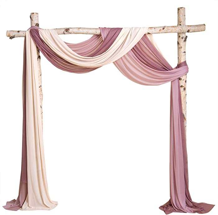 Ling's moment Wedding Arch Draping Fabric 3 Panels 30" x 20Ft Chiffon Fabric Drapery Wedding Ceremony Reception Swag Decorations(Dusty Rose +Mauve +Blush)