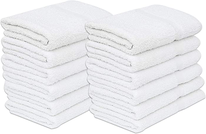 GOLD TEXTILES White Economy Bath Towels (24x 48 Inch) Cotton Blend for Softness-Commercial Grade Easy Care (12)