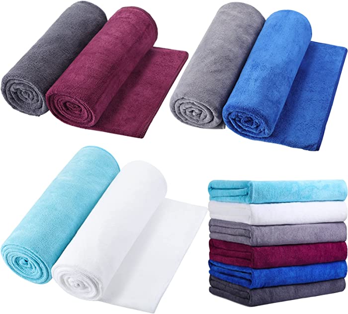 6 Pcs Microfiber Bath Towel(30" x 60"), Quick Drying, Oversized, Soft, Very Absorbent and Extra Large Fitness Towel Fast Drying Washcloth for Bath Fitness, Bathroom, Sports, Yoga, Travel, Pool, Beach